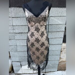 Elie Tahari Black and Tan Lace Dress